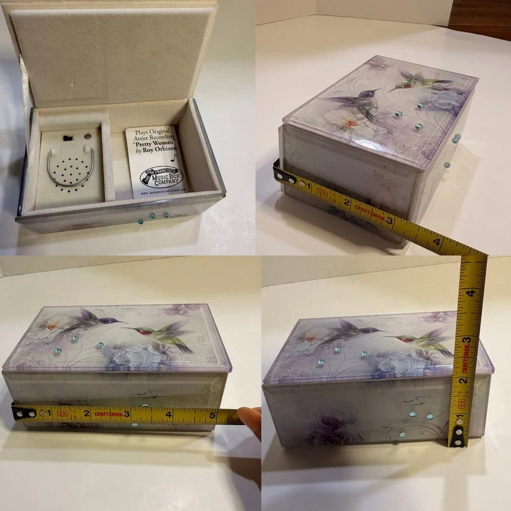Music Box Co Hummingbird Pretty Woman Roy Orbison Glass Velvet Jewelry Box